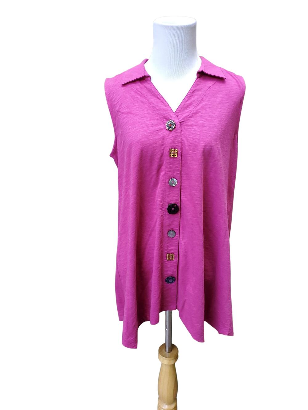 Soft Surroundings Danielle Button Sleeveless Tunic Pink Lagenlook Resort XS